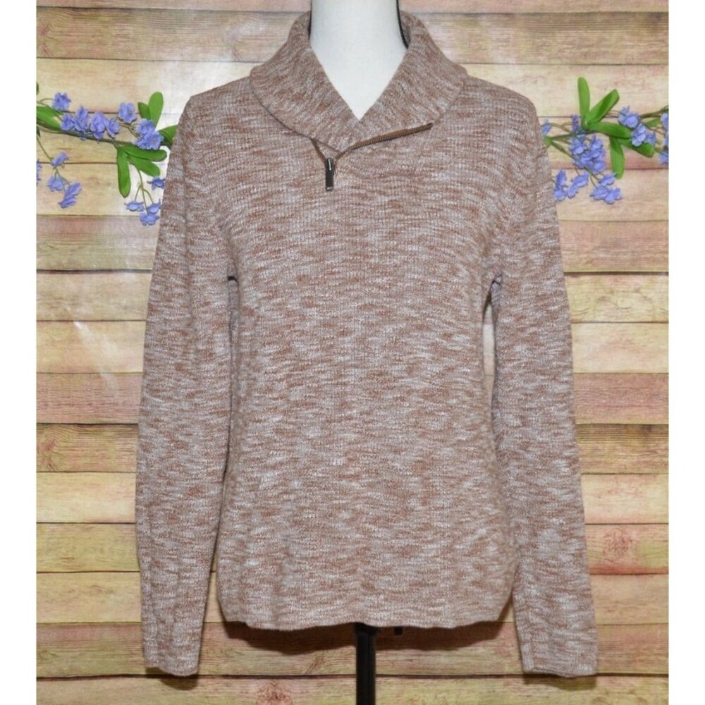 Express Ladies Brown Zip Shawl Collar Sweater Size M Cotton Warm Casual